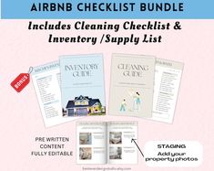 the airbn checklist bundle includes cleaning checklist and inventory / supply list with instructions