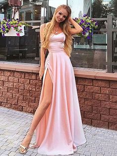 Pink Satin Long Prom Dresses, Pink Satin Long Formal Graduation Dresses #promdress #longpromdress #promdress2022 #pinkpromdress #formaldress #eveningdresses Formal Graduation Dresses, Prom Dresses Pink, Prom Dress Trends, Split Prom Dresses, Formal Dresses Graduation, Stunning Prom Dresses, Junior Prom Dresses, Pink Prom Dress, Graduation Dresses