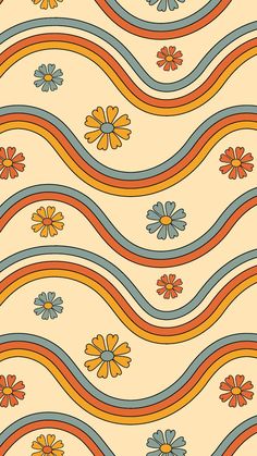 an abstract pattern with flowers and waves