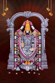 an idol is displayed on the floor in front of a dark background with gold and white decorations