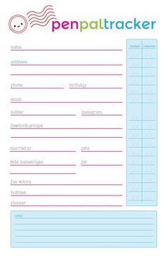 a printable pen pal tracker for kids