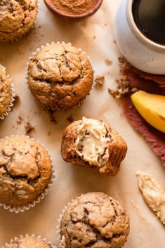 some banana muffins are sitting on a table