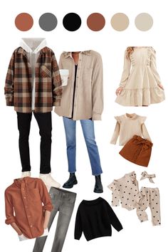 an image of clothes and clothing items for the fall / winter fashion season, including jackets, sweaters, pants, boots, and leggings