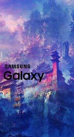 the samsung galaxy logo is shown in front of an artistic landscape