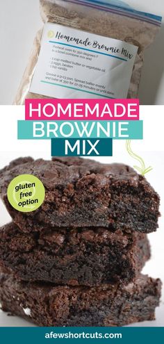 homemade brownie mix in a bag and on top of it with text overlay