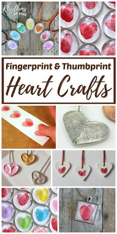 fingerprint and thumbprint heart crafts for valentine's day with text overlay