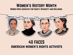 the women's history month banner with four faces and an american woman's rights act