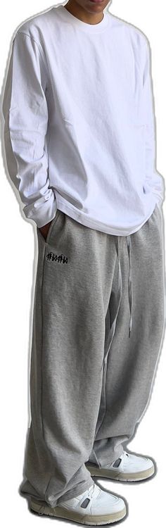 Gray Ankle-length Pants For Streetwear, Gray Ankle-length Streetwear Bottoms, Gray Relaxed Fit Straight Pants, Gray Relaxed Fit Straight Bottoms, Gray Trousers For Streetwear, Gray Pants For Fall Streetwear, Gray Tapered Leg Streetwear Bottoms, Gray Baggy Tapered Leg Pants, Gray Relaxed Fit Pants With Hip Pockets