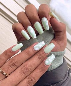 Nail Ballerina, Nails Shapes, Green Acrylic Nails, Square Nail, Nails Natural, Spring Nail Colors, White Acrylic Nails, Her Nails