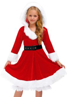 PRICES MAY VARY. V-Neck design with waistband and hood make your girl more attrective in the party. For more Christmas clothing costumes, please search "Besserbay Christmas". This pullover Christmas Mrs Santa midi dress is easy to put on and take off. Bursting with seasonal details for that extra Christmassy feeling. Let your little ones get into the festive spirit in this red velvet dress featuring white faux fur trim at neckline and hem. Great holiday Christmas costume perfects for upcoming Ch Christmas Dress For Kids, Mrs Santa Claus Costume, Girls Santa Dress, Christmas Pictures Outfits, Kids Christmas Dress, Snowman Dress, Mrs Santa Claus, Santa Claus Costume, Santa Dress