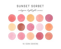 the sunset sorbet instagram highlight covers are shown in different colors and sizes