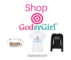 some clothing and accessories are on display with the words shop god's girl in pink