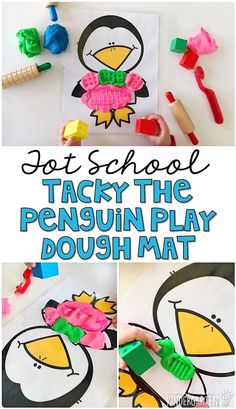 the penguin play dough mat has been made with construction paper and colored clay to make it