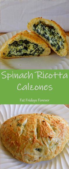 spinach ricotta calzones with text overlay