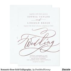 a wedding card with the word, wedding written in cursive writing on it