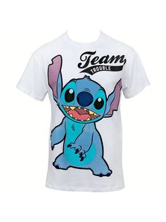 Officially licensed Disney's Lilo And Stitch Team Trouble Stitch T-Shirt. This white "Lilo And Stitch" t-shirt is made from cotton and features a cute "Team Trouble Stitch" character design on the front.Disney's Lilo And Stitch Team Trouble Stitch T-Shirt White Casual  Short Sleeve  Cartoon,Figure,Letter    Men Clothing, size features are:Bust: ,Length: ,Sleeve Length: Stitch Character Design, Stitch Character, Disney Lilo, Lilo And Stitch, White Casual, Men Clothing, Shirt White, All Fashion, Casual Shorts