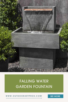 An elegant Falling Water Garden Fountain from Soothing Company, featuring a cascading waterfall design. Perfect for enhancing outdoor decor, this modern fountain adds tranquility to any backyard, garden nook, or outdoor living space, creating a peaceful and relaxing ambiance. Cascading Water Feature, Backyard Water Fountains, Landscaping With Fountains, Garden Nook, Garden Water Fountains, Falling Water, Courtyard Design, Waterfall Fountain