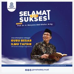 the flyer for selamat suksesi with an image of a man holding a book