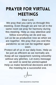 a prayer for virtual meetings with an image of the sky and clouds in the background