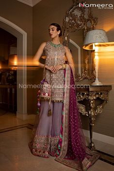 Pista Colour, Walima Dresses Pakistani, Sharara Kurti, Sharara Design, Dress Sharara, Silk Sharara, Sobia Nazir, Mirror Work Lehenga, Dress Pakistani