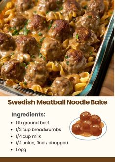 a recipe for swedish meatball noodle bake