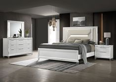 Marmore White 4-piece Queen Bedroom Set - Ornate Home Mirror Framing, California King Bedroom Sets, Queen Bed Dimensions, Nightstand Dresser, Modern Italian Design, Bed Nightstand, Eastern King Bed, Italian Aesthetic, Bedroom Nightstand