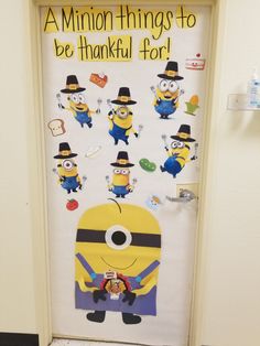 a door decorated with minion things to be grateful for on the inside and outside