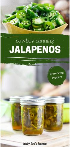 jars filled with pickled jalapenos sitting on top of a table