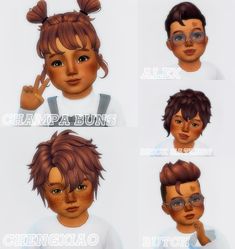 six different poses of a young boy with glasses and hair in various angles, from head to face