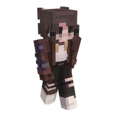 an image of a minecraft female character standing in front of a white background and looking at the camera