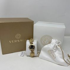 Versace Women Stud Icon Ip Yellow Gold 26mm Bracelet Fashion Watch Evening Watches With Jubilee Bracelet And Round Dial, Luxury Jubilee Bracelet Jewelry For Evening, Timeless Jubilee Bracelet For Watches As A Gift, Timeless Jubilee Bracelet Watch Accessory As Gift, Designer Gold Jewelry And Watches As A Gift, Designer Gold Jewelry And Watches For Gifts, Luxury Watch Accessories With Metal Dial As Gift, Luxury Jewelry Watch With Bracelet Strap Gift, Luxury Bracelet Strap Jewelry And Watches Gift