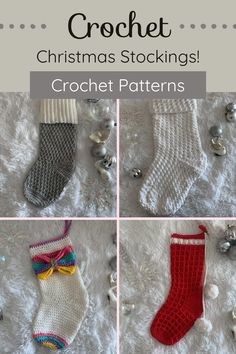 crochet christmas stockings with different patterns