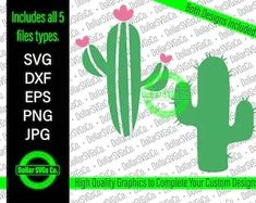 cactus svg file with hearts and flowers in the background, includes all 5 files types