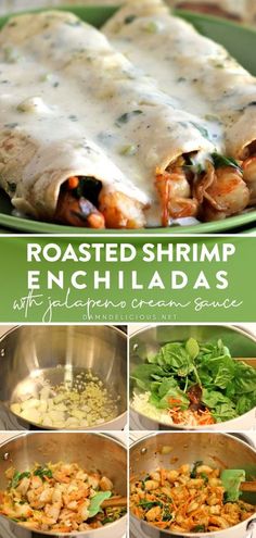 roasted shrimp enchiladas with sauteed green sauce