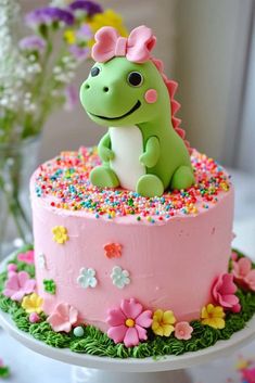 Dinosaur Birthday Party Pink, 3rd Birthday Cake Ideas, Dinosaur Cake Girly, Dino Birthday Girl, Pink Dinosaur Birthday Party, Girl Dinosaur Birthday Party, Dinasour Birthday, Dinosaur Party Ideas