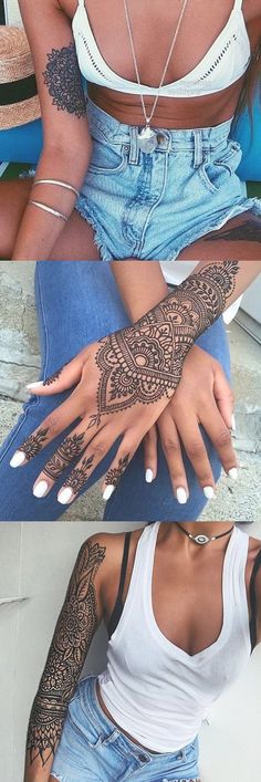 two women with tattoos on their arms and hands