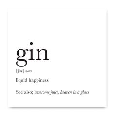 the word gin is written in black and white