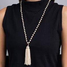 Pearl, Gold and Crystal Tassel Necklace Crystal Tassel Necklace, Gold Tassel Necklace, Long Style, Kenneth Jay Lane, White Pearl, Baby Hairstyles, Pearl White, Tassel Necklace, Womens Jewelry Necklace