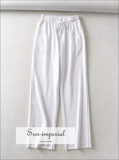 Women White Elasticated Drawstring High Waist Wide Leg Joggers Cotton Sweatpant activewear SUN-IMPERIAL United States Imperial Fashion, Wide Leg Joggers, Style Wide Leg Pants, Table S, White Sweatpants, Casual Pants Style, Casual Pant, Pant Style, Elegant Style