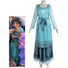 the princess and the frog cosplay costume for girls with long sleeves, blue dress and