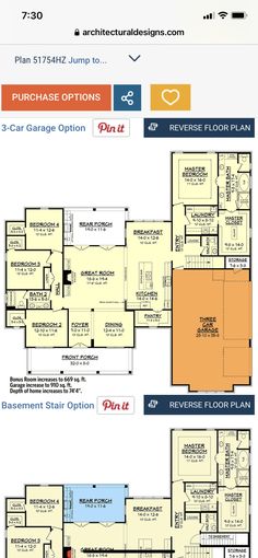 the floor plan for an apartment with three separate rooms and two garages on each level