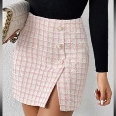 Super Cute And Stylish Ships In 5-10 Business Days Elegant Midi Skirt, Split Hem Skirt, Gold Mini Skirt, Rok Mini, Tweed Pattern, White Mini Skirt, Tweed Mini Skirt, Spring Skirts, Elegant Skirt