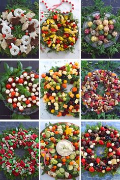 many different types of food are arranged in the shape of a wreath on top of each other