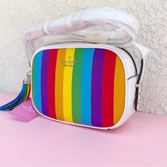 Kate Spade Kourtney Spectrum Stripe Camera Bag. Adorable Rainbow Striped Crossbody Bag, Special Release To Celebrate Pride. Zip Close, Interior And Exterior Pocket. Brand New With Tags, Still Sealed In Original Mfr Packaging! White Kate Spade Bag With Zipper Closure, Trendy Multicolor Kate Spade Bag, Kate Spade Multicolor Travel Bag, Kate Spade Multicolor Shoulder Bag For Travel, Kate Spade Multicolor Tote Bag, Multicolor Rectangular Shoulder Bag By Kate Spade, Chic Multicolor Kate Spade Shoulder Bag, Luxury Multicolor Kate Spade Bags, Fun Purses