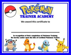 the pokemon trainer certificate is displayed