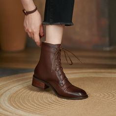 Heel Boots For Women, Autumn Shoes Women, Modern Boots, Winter Heels, Oxford Boots, Chunky Heel Shoes, Boots Square Toe, Genuine Leather Boots