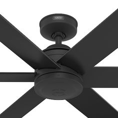 a black ceiling fan with four blades