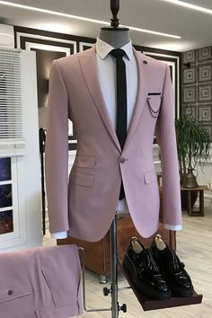 Henson Dusty Pink Peaked Lapel Two Pieces Bespoke Prom Suits Pink Wedding Suits For Men, Wedding Suits For Men, Prom For Guys, Suits Outfits, Prom Suits For Men, Stylish Suit, Prom Suits, Pink Suit, Chic Pink