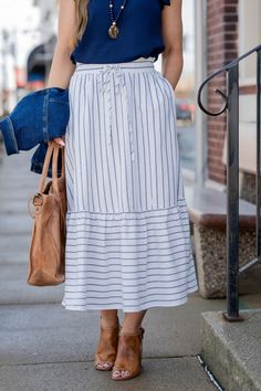 Buy Skirts, Boutique Shop, What To Wear, Midi Skirt, Fashion Inspo, Fashion Week, Stripes, Boutique, Skirt