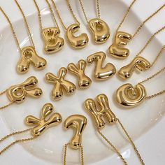 Greatera Gold Color Chunky Balloon Bubble Initial Letter Pendant Choker Necklaces for Women Custom Personalized Jewelry Gold Letter Balloons, Alphabet Necklace, Pendant Choker, Gold Balloons, Letter Pendants, Initial Letter, Initial Pendant, Bracelet Bangle, Choker Necklaces